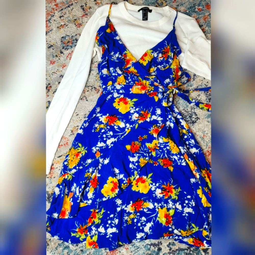 Cute Blue Floral Dress SMALL tieable